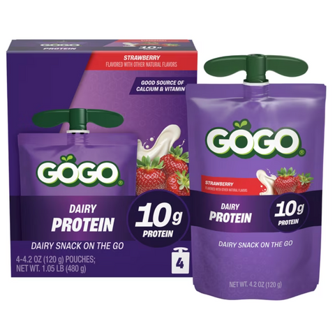 GoGo SqueeZ Dairy Protein Strawberry Snack On The Go Pouches, 4.2 oz, 4 Count