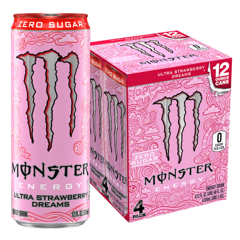 Monster Energy, Ultra Strawberry Dreams, Sugar Free Energy Drink, 12 fl oz, 4 Count