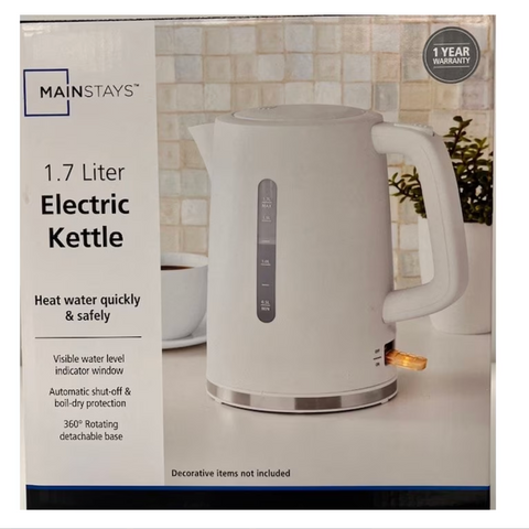 Mainstays 1.7-Liter Plastic Electric Kettle, White