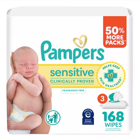 Pampers Sensitive Baby Wipes, Fragrance Free, Unscented, Water Based, 56 Count