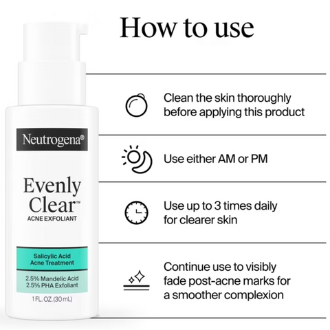 Neutrogena Evenly Clear Acne Exfoliant, Salicylic Acid, 1 fl. oz