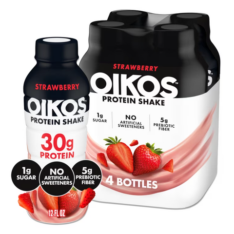 Oikos 30g Protein Shake, Strawberry, Shelf Stable, 12 fl oz, 4 Count
