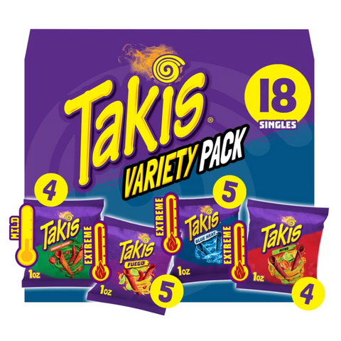 Takis Assorted Rolled Tortilla Chips Variety Pack, 1 oz, 18 Count