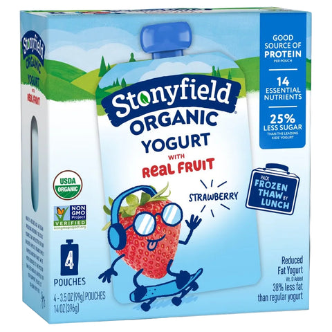 Stonyfield Organic Strawberry Whole Milk Yogurt Pouches, 4 Count