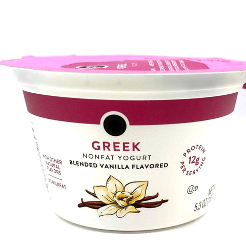 Store Brand Greek Yogurt, Nonfat, Blended Vanilla Flavored, 5.3 oz