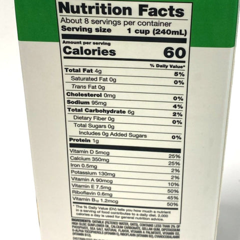 Store Brand Zero Sugar Original Oatmilk, Half Gallon