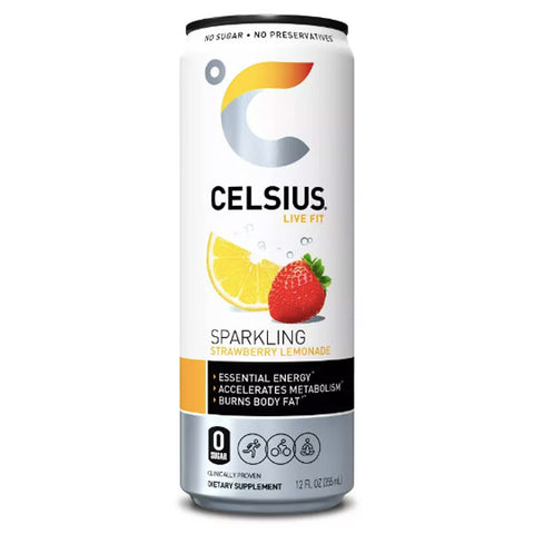 Celsius Essential Energy Drink, Strawberry Lemonade, 12 Fl Oz