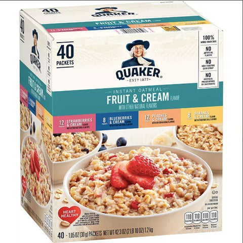 Quaker Fruit and Cream Instant Oatmeal, 40 Count