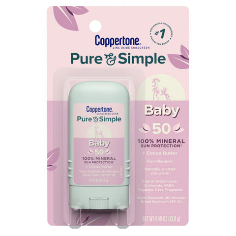 Coppertone SPF 50, Pure and Simple Baby Sunscreen Stick, 0.49 oz.