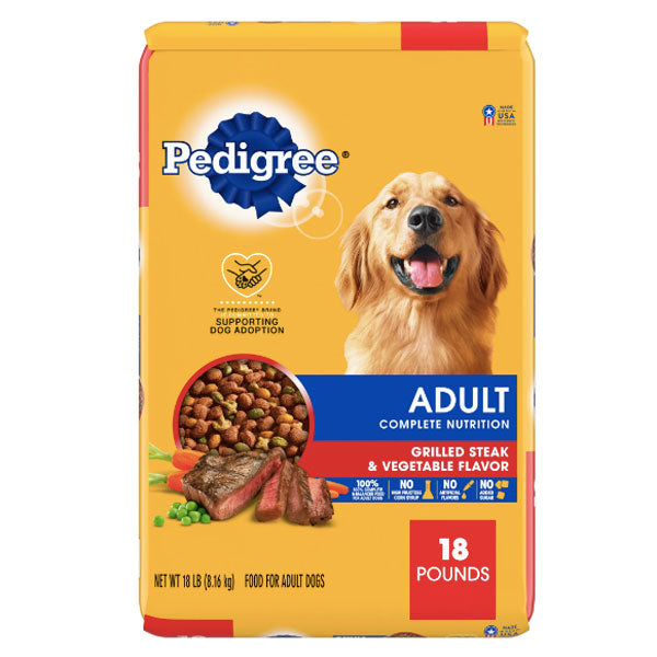Pedigree Complete Nutrition Grilled Steak & Vegetable Dry Dog Food for Adult Dog, 18 lb