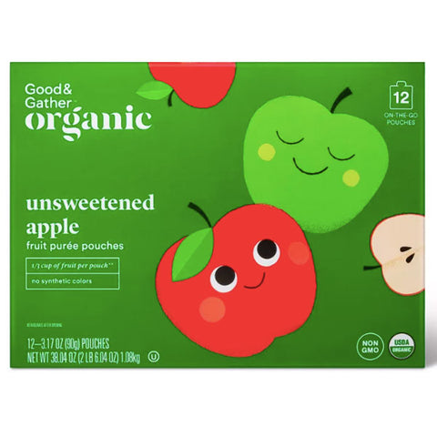 Good & Gather Organic Applesauce Pouches, Unsweetened Apple, 12 Count