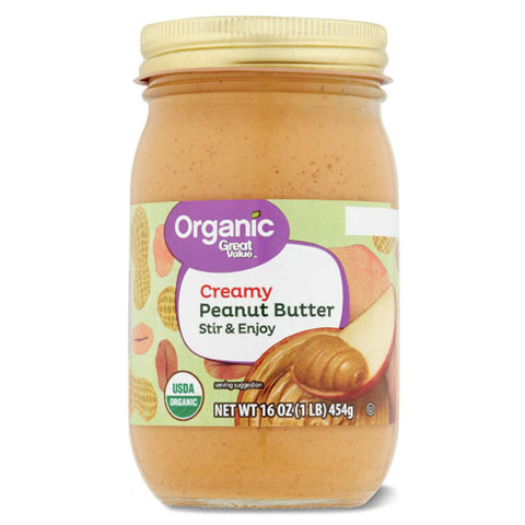 Great Value Organic Creamy Stir Peanut Butter, 16 oz