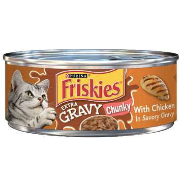 Friskies Gravy Wet Cat Food, Extra Gravy Chunky With Chicken in Savory Gravy, 5.5 oz.