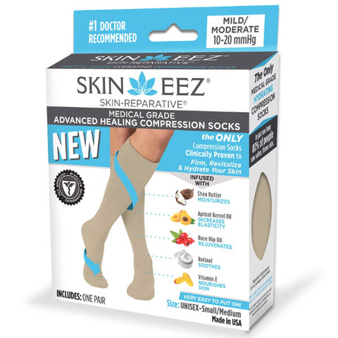 Skineez Tan Small/Medium Skin-Reparative Hydrating Unisex Compression Socks