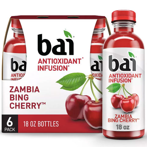 Bai Zambia Bing Cherry Flavored Water, 18 fl oz Bottles, 6 Ct