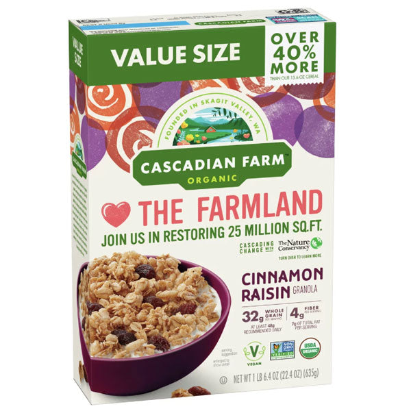 Cascadian Farm Organic Granola, Cinnamon Raisin Cereal, 22.4 oz