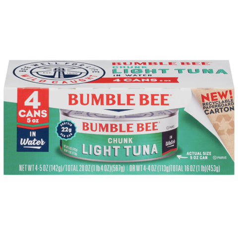 Bumble Bee Chunk Light Tuna in Water, 5 oz, 4 Count