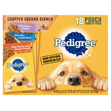 Pedigree Chopped Ground Dinner Meaty Wet Dog Food for Adult Dog Variety Pack, 18 Count