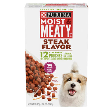 Purina Moist & Meaty Wet Dog Food, Steak Flavor, 12 Count