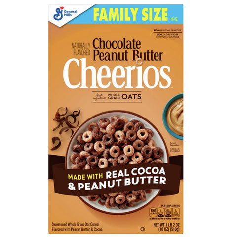 Cheerios Chocolate Peanut Butter Breakfast Cereal, Family Size, 18 oz