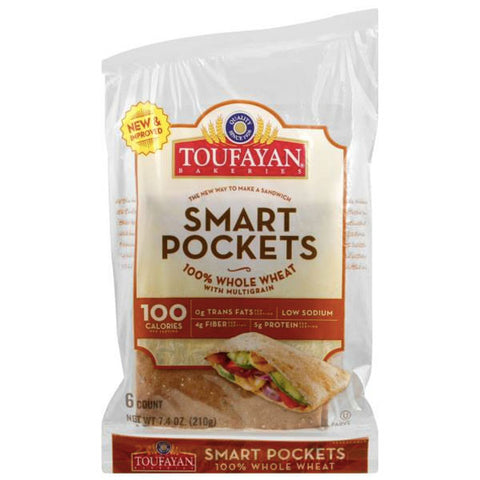 Toufayan 100% Whole Wheat Smart Pockets, 7.4oz, 6 Count