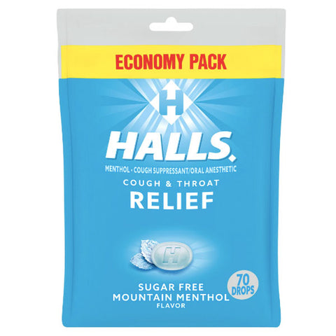 HALLS Relief Mountain Menthol Sugar Free Cough Drops, Economy Pack, 70 Count