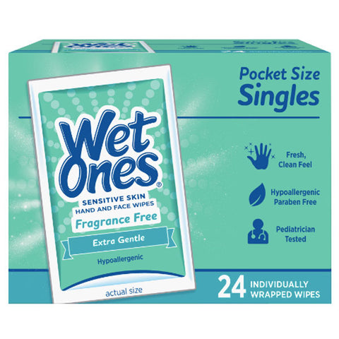 Wet Ones Sensitive Skin Hand Wipes, Singles Extra Gentle Fragrance & Alcohol Free, 24 Count