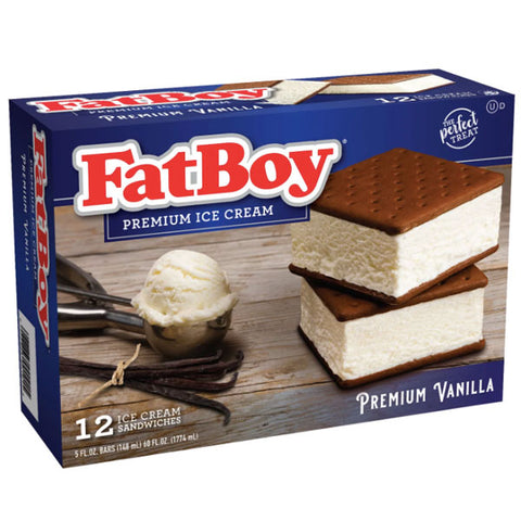 FatBoy Ice Cream Sandwich, Premium Vanilla, 5 Fl Oz, 12 Count