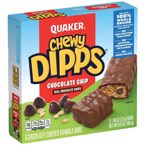 Quaker Chewy Dipps Granola Bars, Chocolate Chip, 6 Count