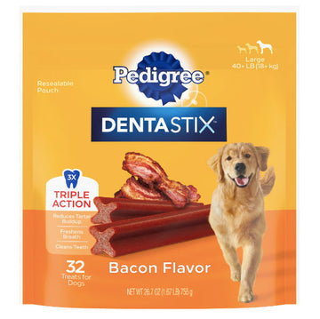 Pedigree Dentastix Bacon Flavor Large Dental Bones Treats for Dogs, 1.72 lb.