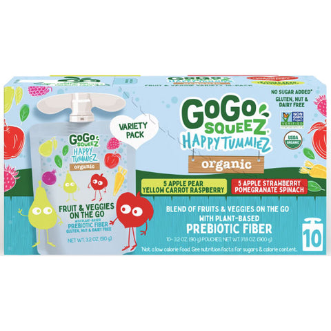 GoGo Squeez Organic Happy Tummiez Pear Carrot Raspberry Pouch, 3.2 oz, 10 Ct