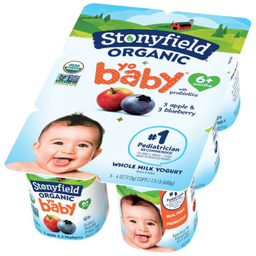 Stonyfield Organic YoBaby Apple & Blueberry Baby Yogurt with Probiotics, 4oz, 6 Count