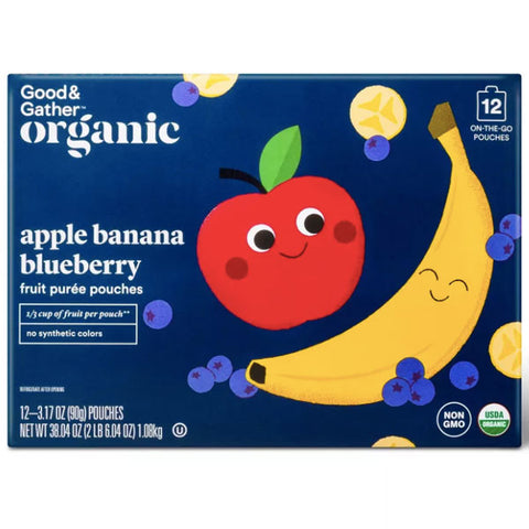 Good & Gather Organic Applesauce Pouches, Apple Banana Blueberry, 12 Count