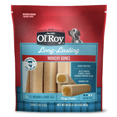 Ol' Roy Bacon & Cheese Munchy Bone Treats for Dogs, 7 Count