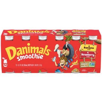 Danimals Strawberry Explosion & Banana Split Variety Pack Smoothies, 3.1 Oz., 12 Count
