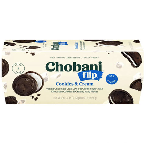 Chobani Flip Cookies & Cream Low Fat Greek Yogurt, 4.5oz. 4 Count