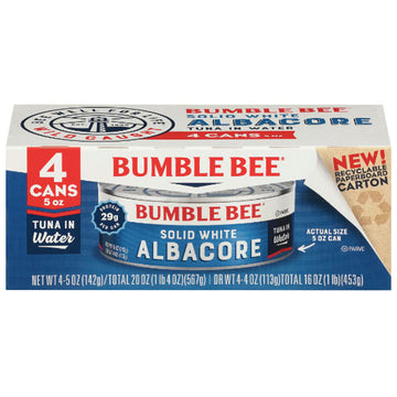 Bumble Bee Solid White Albacore Tuna in Water, 5oz, 4 Count