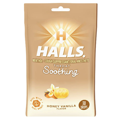 HALLS Soothe Honey Vanilla Cough Drops, 30 Count