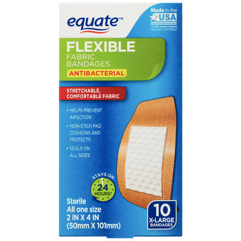 Equate Flexible Antibacterial Fabric Bandages, 10 Count