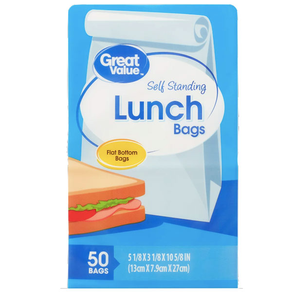 Great Value White Lunch Snack Bags, 50 Count