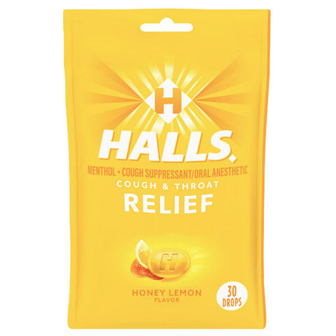 HALLS Relief Honey Lemon Cough Drops, 30 Count