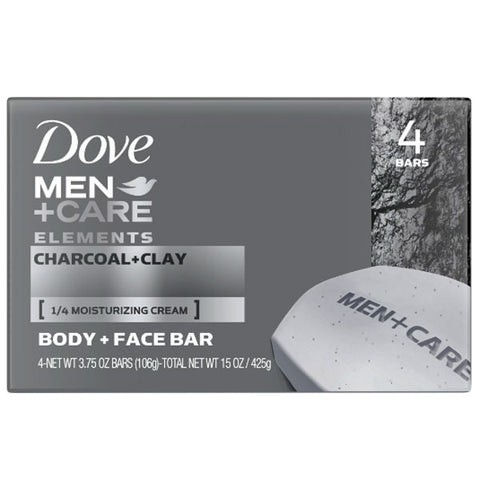 Dove Men+Care Elements Charcoal + Clay Body and Face Bar 4 Oz, 4 Count