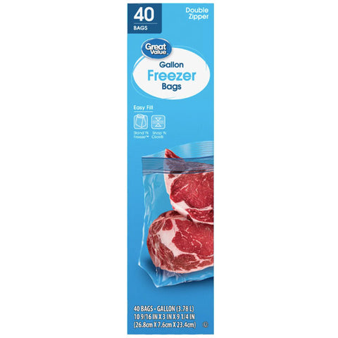 Great Value Freezer  Guard Gallon Double Zipper Freezer Bags, 40 Count