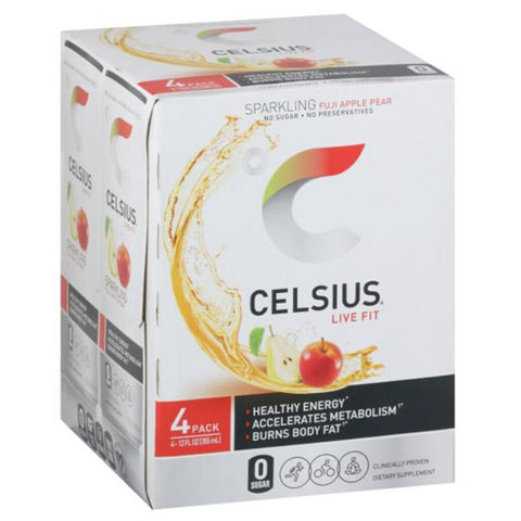 Celsius Live Fit Sparkling Fuji Apple Pear Energy Drink, 12oz, 4 Count