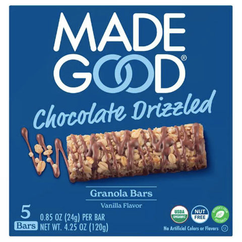 MadeGood Chocolate Drizzled Vanilla Granola Bars, 5 Bars