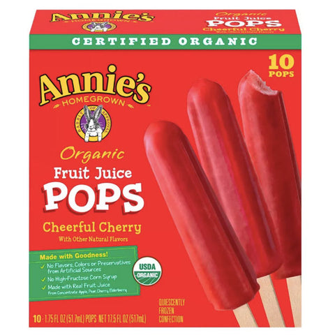 Annie's Organic Frozen Fruit Juice Pops Cheerful Cherry, 10 Count