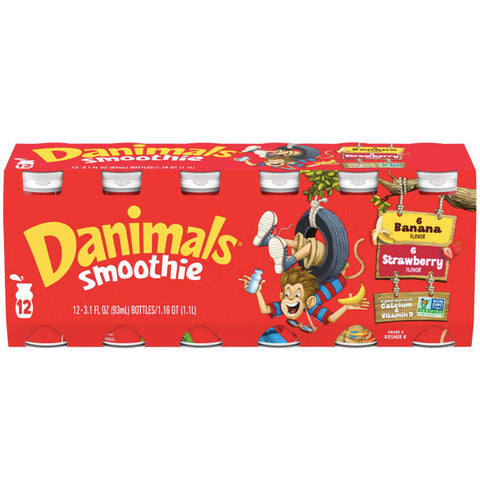 Danimals Strawberry Explosion & Swingin’ Strawberry Banana Smoothies Variety Pack, 3.1 Oz., 18 Count