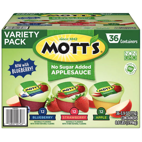 Mott's No Sugar Added Applesauce Variety Pack Cups, 3.9 oz. 36 Count