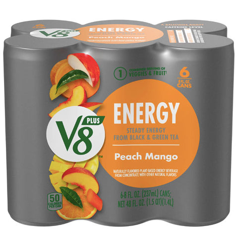 V8 +Energy Peach Mango Energy Drink, 8oz, 6 Count