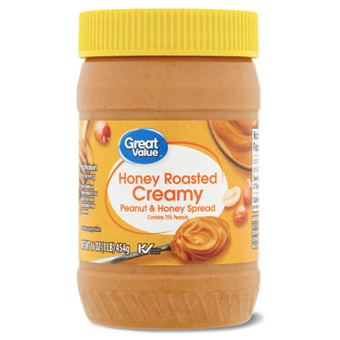 Great Value 7 g Protein Honey Roasted Creamy Peanut and Honey Spread, 16 oz